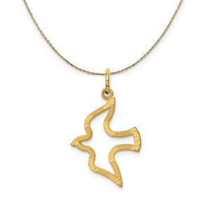 14k Yellow Gold Diamond Cut Dove Necklace - 18 Inch
